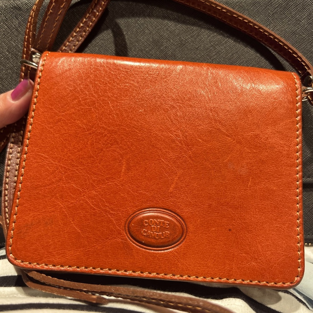 Vera Pelle CONTE di CAVOUR Italy Leather Crossbody Purse 👜 Bag Cognac 🤎